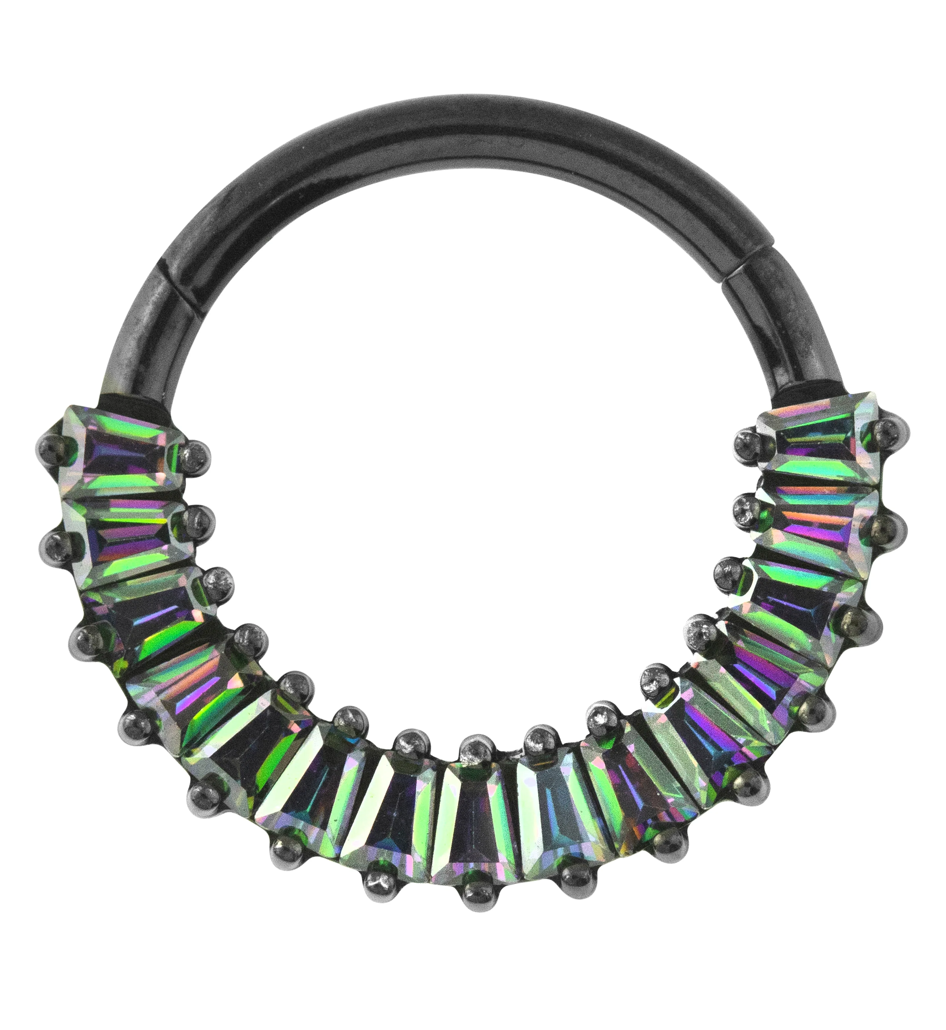 Black PVD Strand Black Aurora CZ Hinged Segment Ring - Mrs Treak