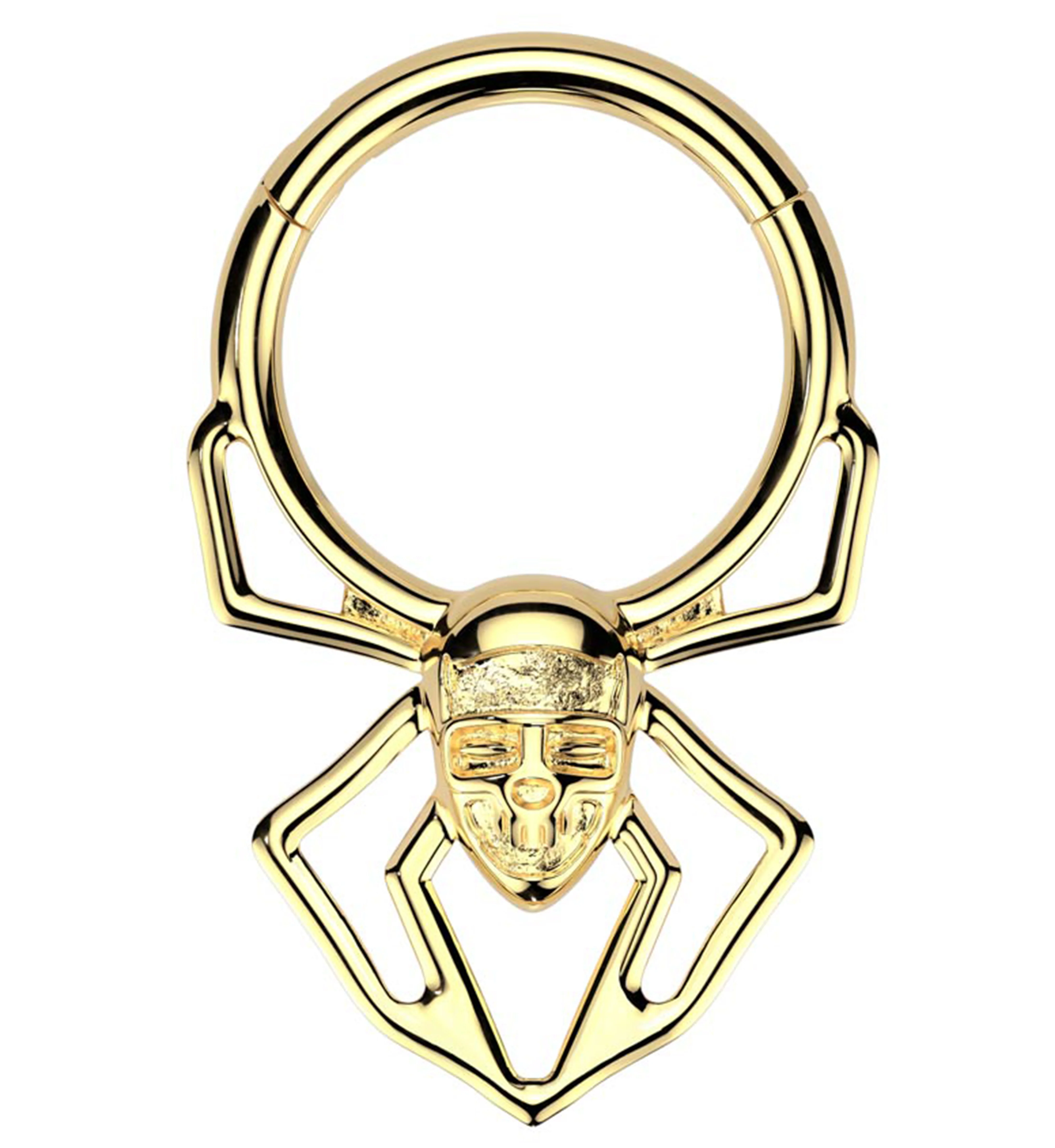 Gold PVD Skull Face Spider Stainless Steel Hinged Segment Ring - Mrs Treak