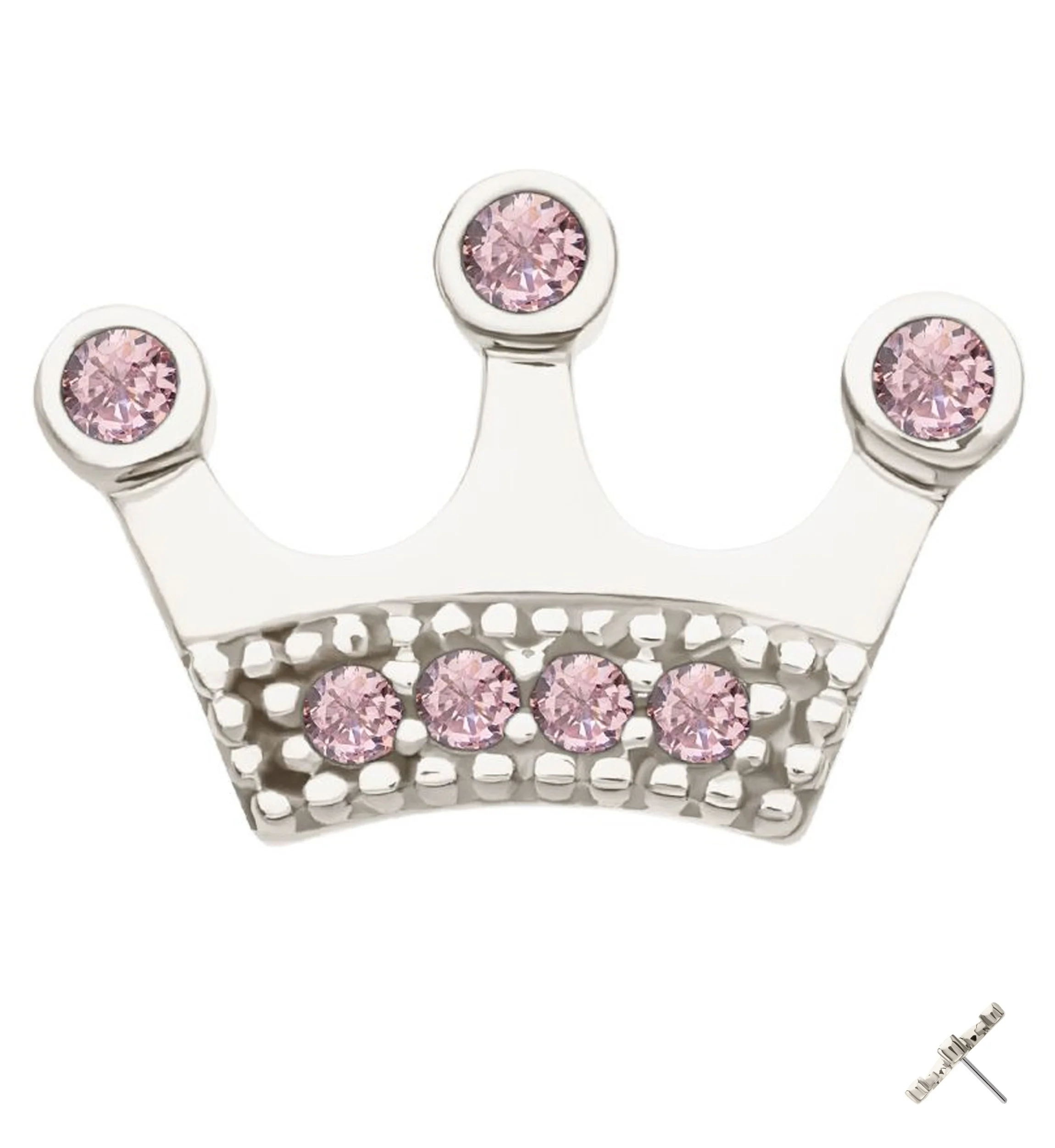 14kt White Gold Crown Pink CZ Threadless Top - Mrs Treak