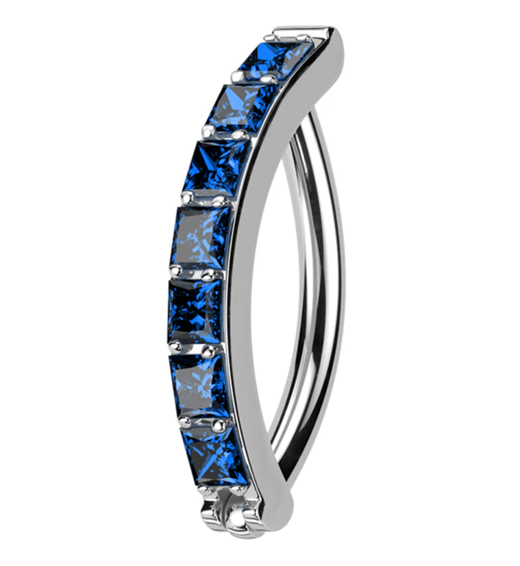 Vertical Blue CZ Titanium Hinged Segment Ring - Mrs Treak