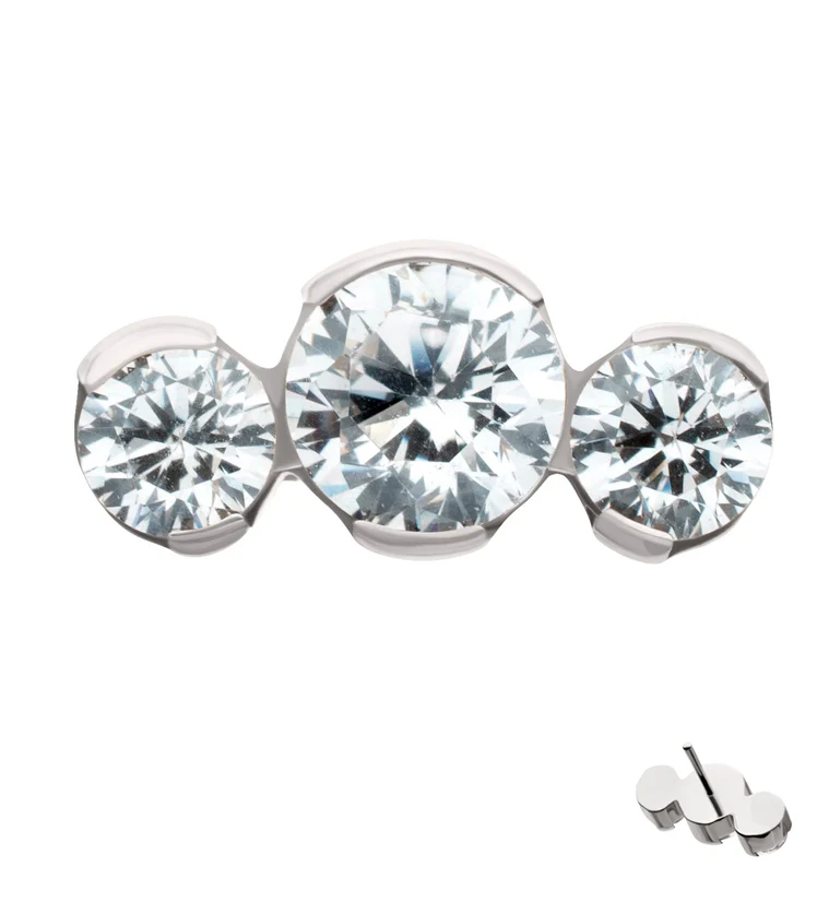 Semi-Bezel Triple Clear CZ Titanium Threadless Top - Mrs Treak