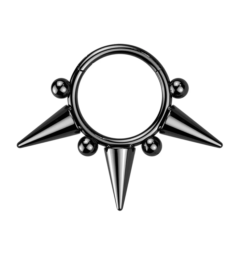 Black PVD Spike Stainless Steel Hinged Segment Ring - Mrs Treak