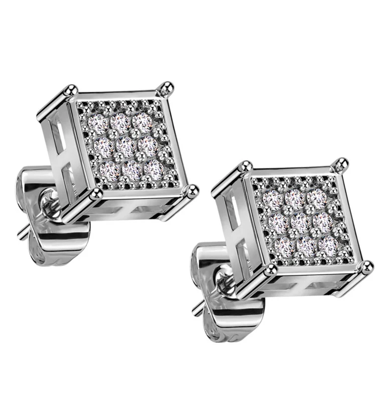 Block Clear CZ Stainless Steel Stud Earrings - Mrs Treak