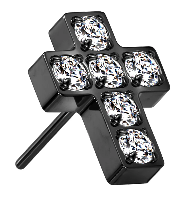 Black PVD Cross CZ Titanium Threadless Top - Mrs Treak