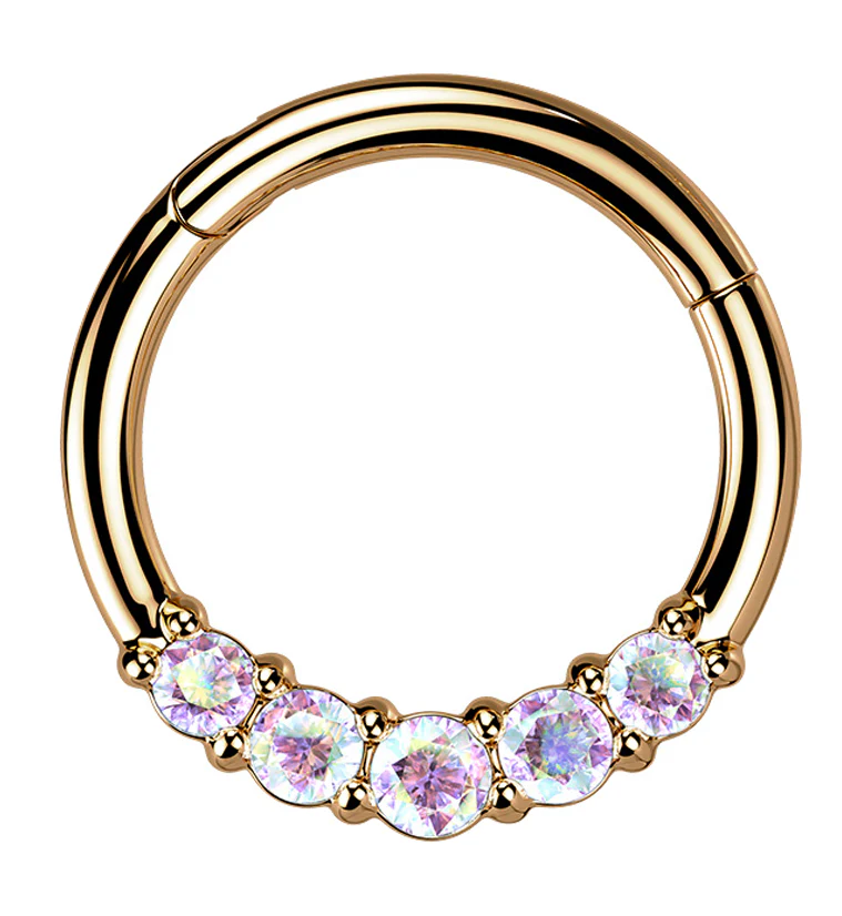 Rose Gold PVD Rainbow Aurora CZ Hinged Segment Ring - Mrs Treak