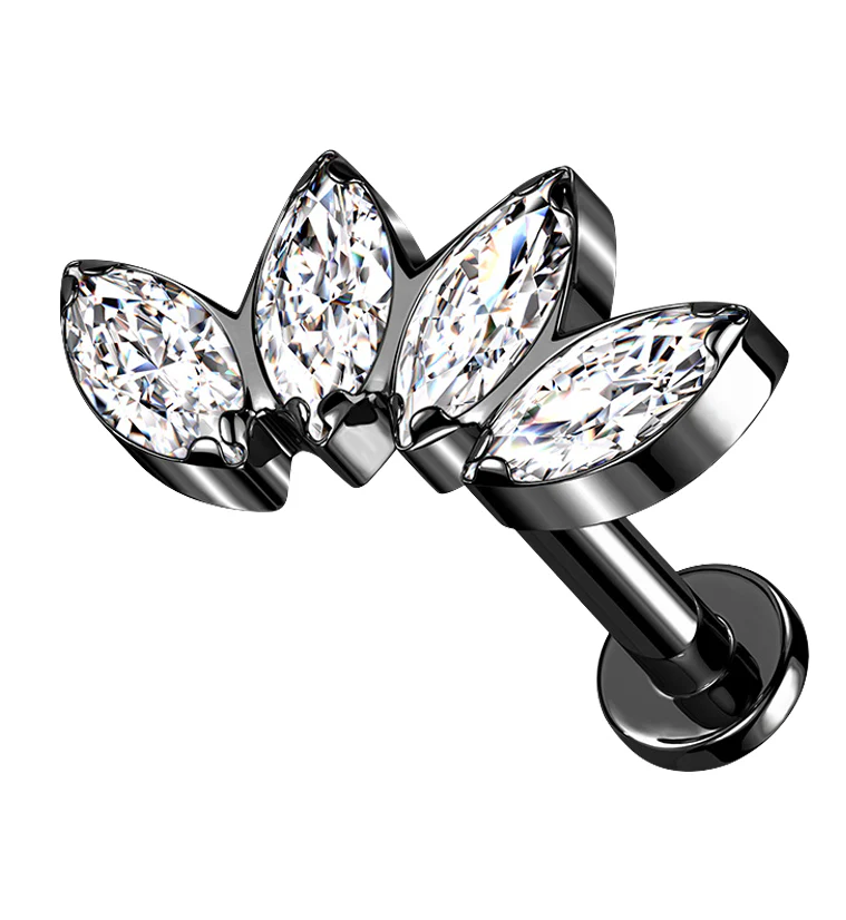 Black PVD Half Crown CZ Gem Titanium Labret Post - Mrs Treak