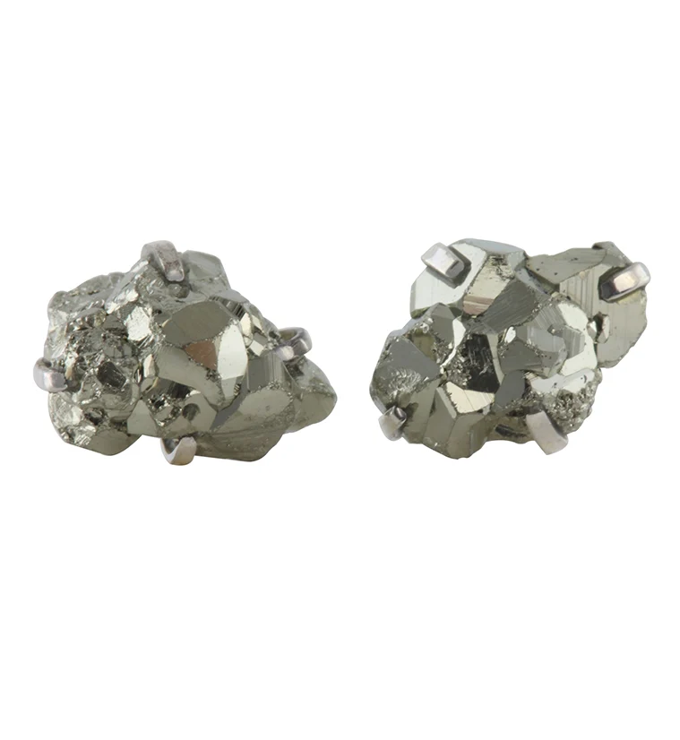 Pyrite Stone Prong Set Sterling Silver Earrings - Mrs Treak