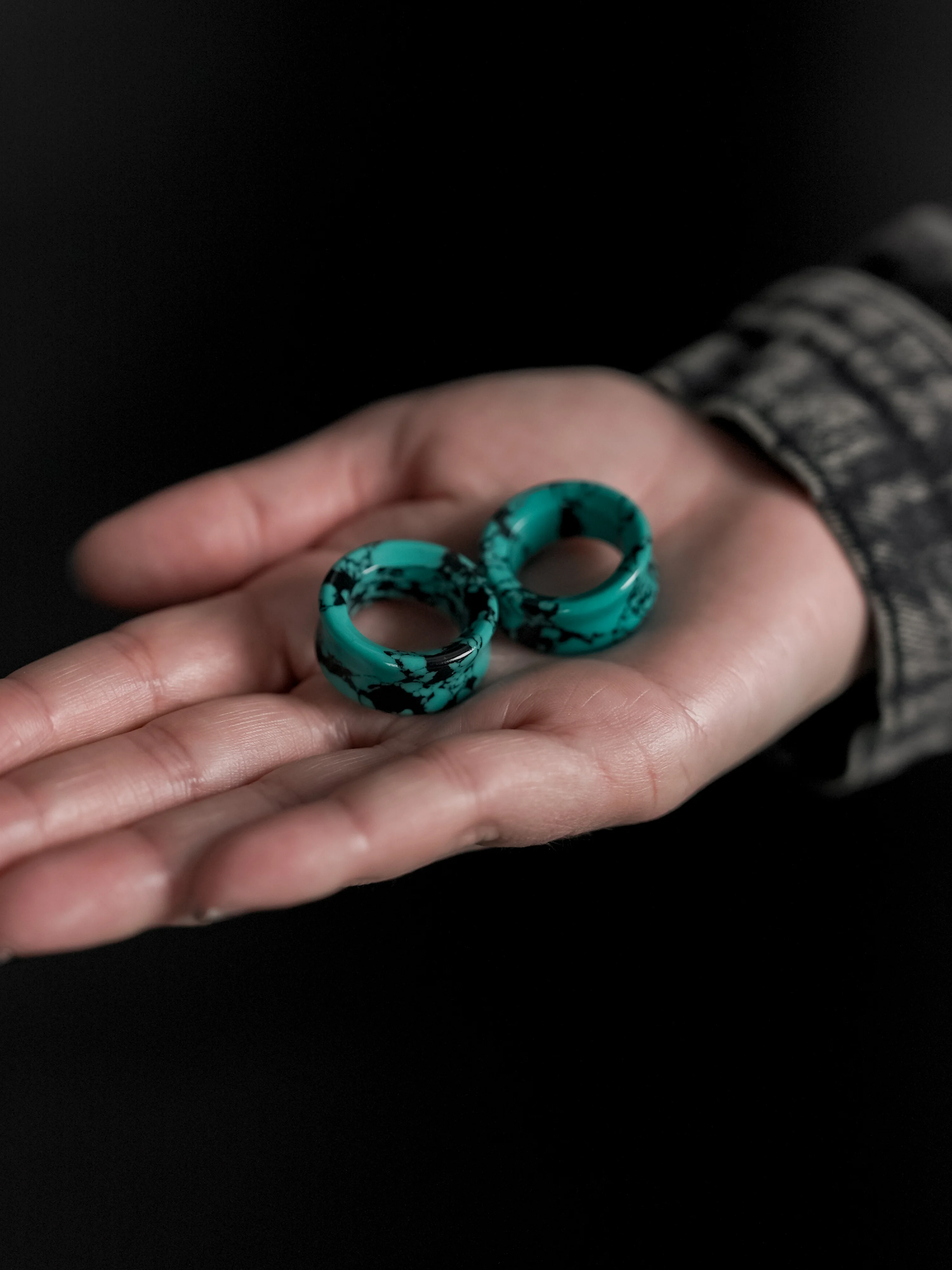 Black & Teal Howlite Stone Tunnels - Mrs Treak
