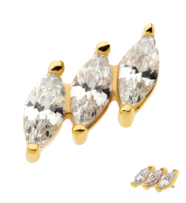 14kt Gold Triple Slant Clear CZ Threadless Top - Mrs Treak