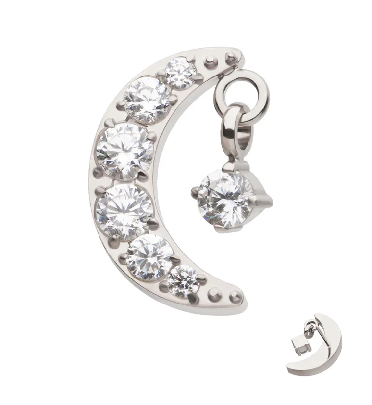 Glimmer Half Moon Clear CZ Dangle Titanium Threadless Top - Mrs Treak