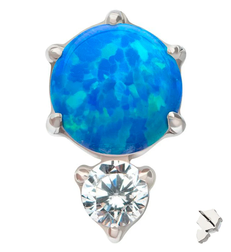 Blue Opalite Drop Clear CZ Titanium Threadless Top - Mrs Treak