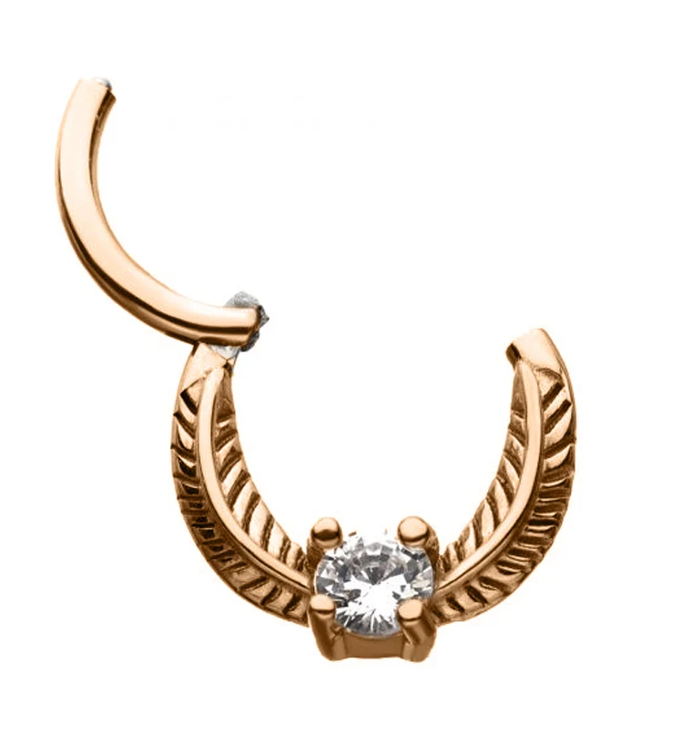 Rose Gold PVD Feather Gem Hinged Segment Ring - Mrs Treak