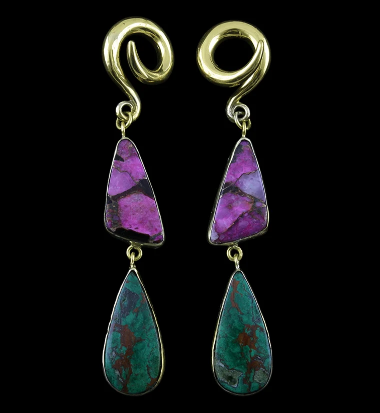 Pink Calcite & Obsidian X Chrysocolla Stone Ear Weights - Mrs Treak