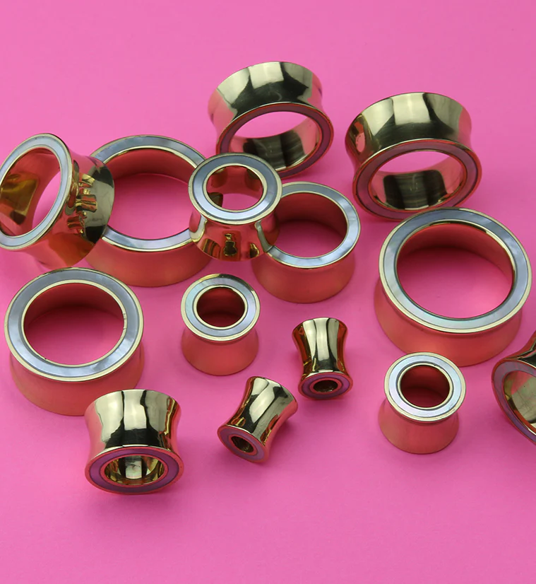 Golden Brass Mother of Pearl Tunnels - Mrs Treak