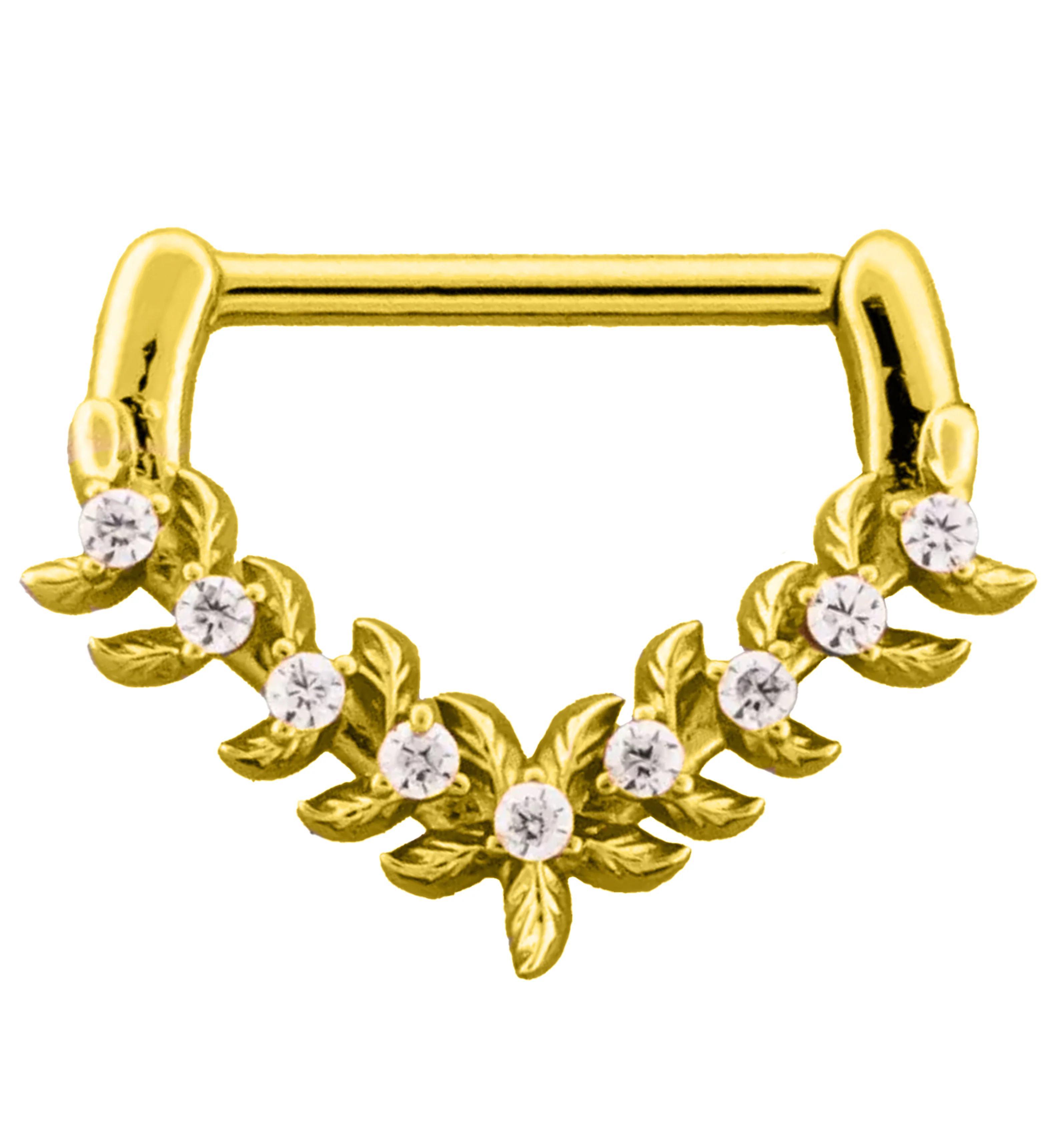 Gold PVD Laurel Point Clear CZ Stainless Steel Hinged Segment Ring - Mrs Treak