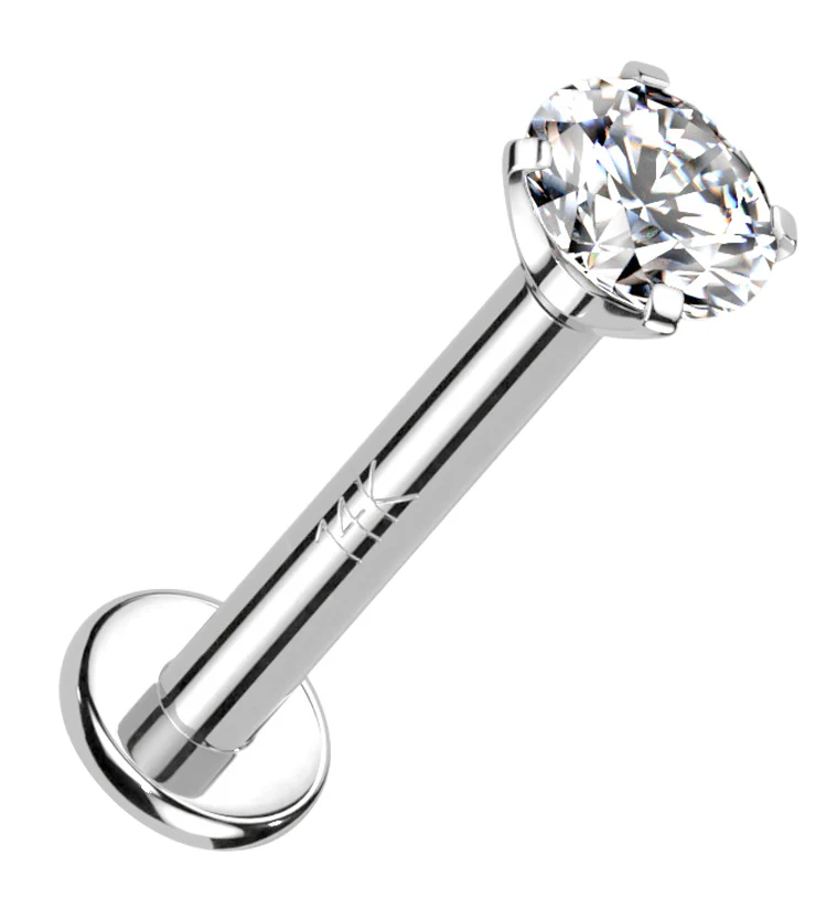 14kt White Gold Prong CZ Internally Threaded Labret - Mrs Treak