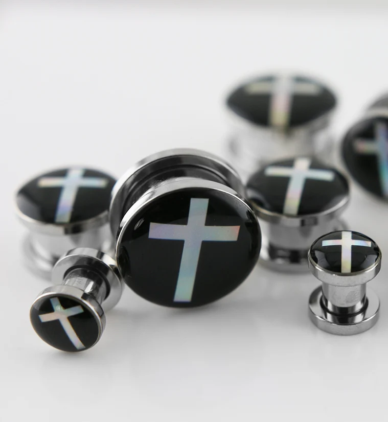 Hologram Cross Stainless Steel Plugs - Mrs Treak