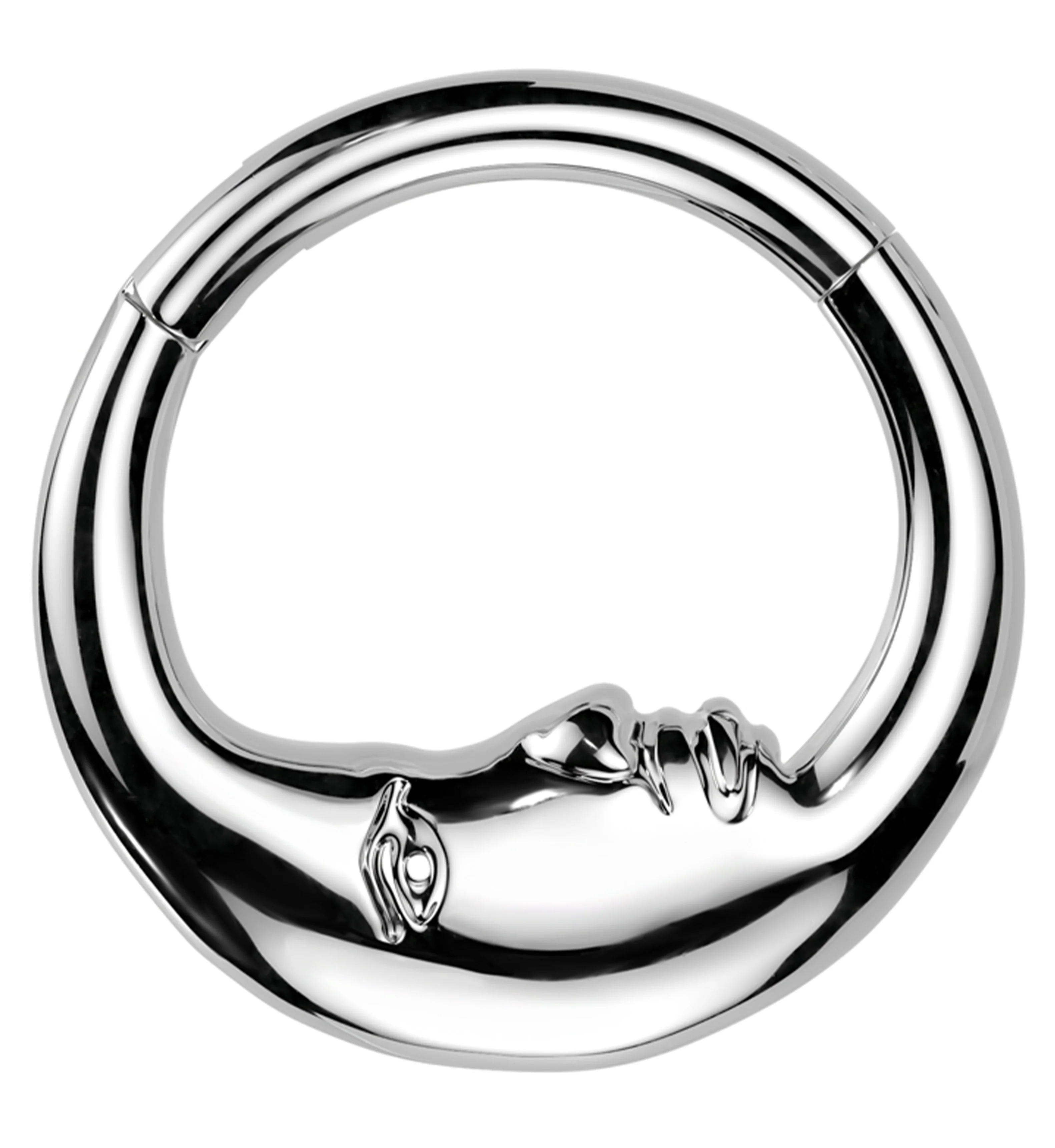 Moon Face Crescent Stainless Steel Hinged Segment Ring - Mrs Treak