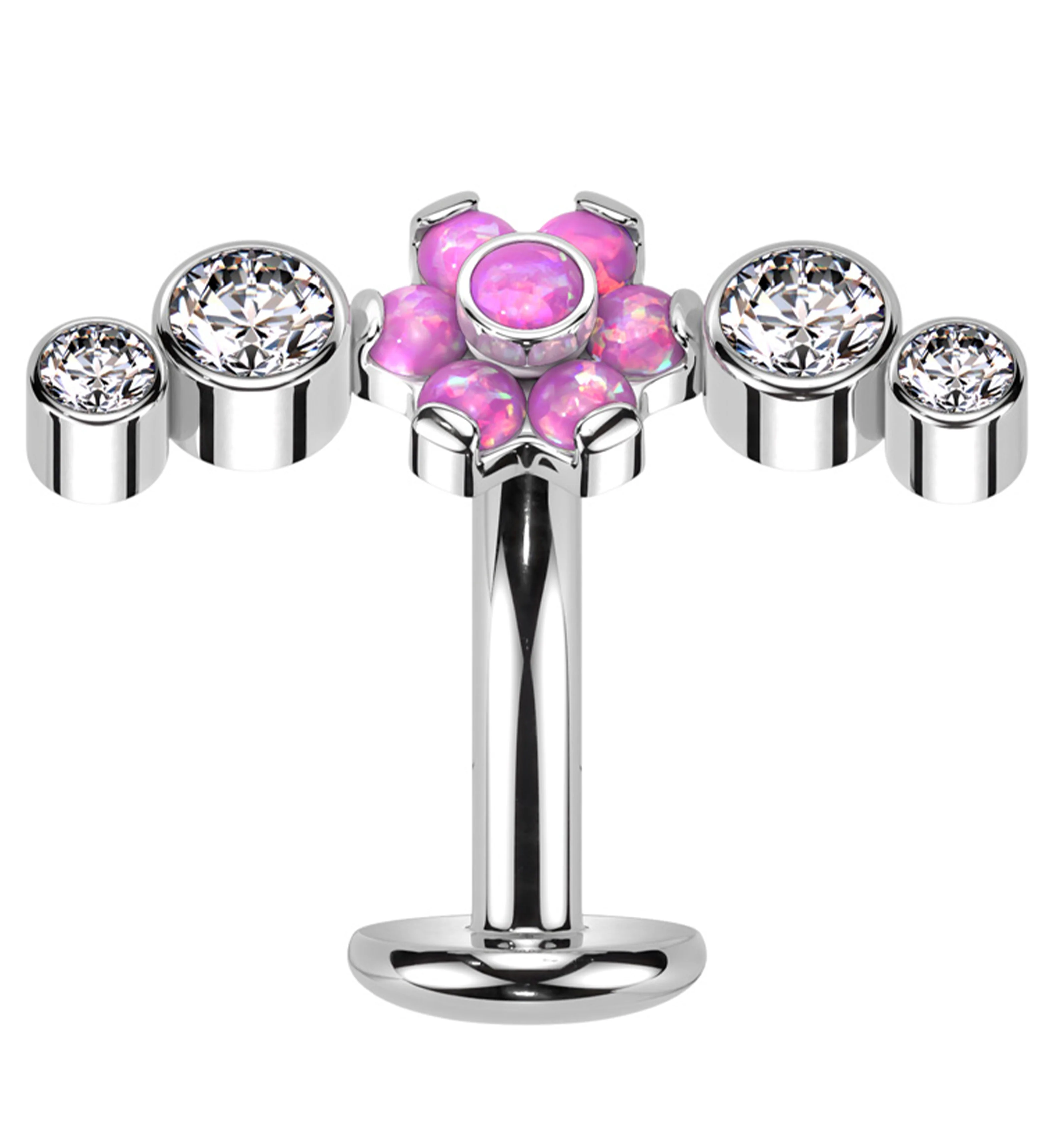 Centered Flower Arch Pink Opalite Titanium Threadless Floating Belly Button Ring - Mrs Treak