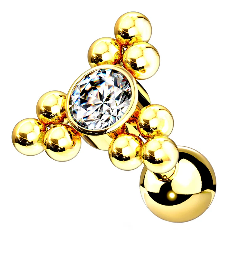 Gold PVD Gem Beaded Triangle Cartilage Barbell - Mrs Treak
