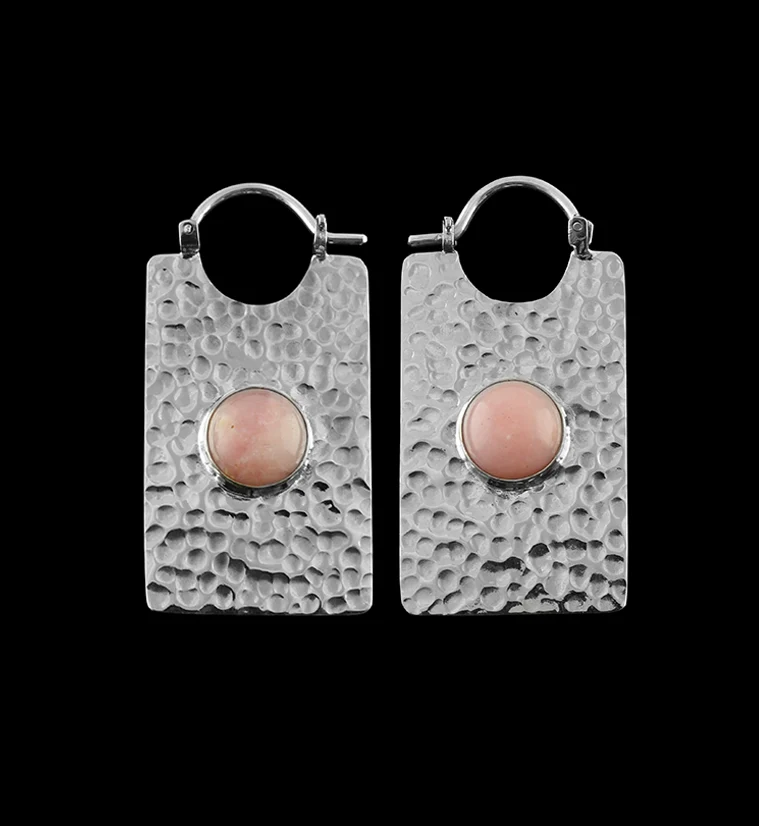 14G Lateral Pink Opal Stone White Brass Hangers - Earrings - Mrs Treak