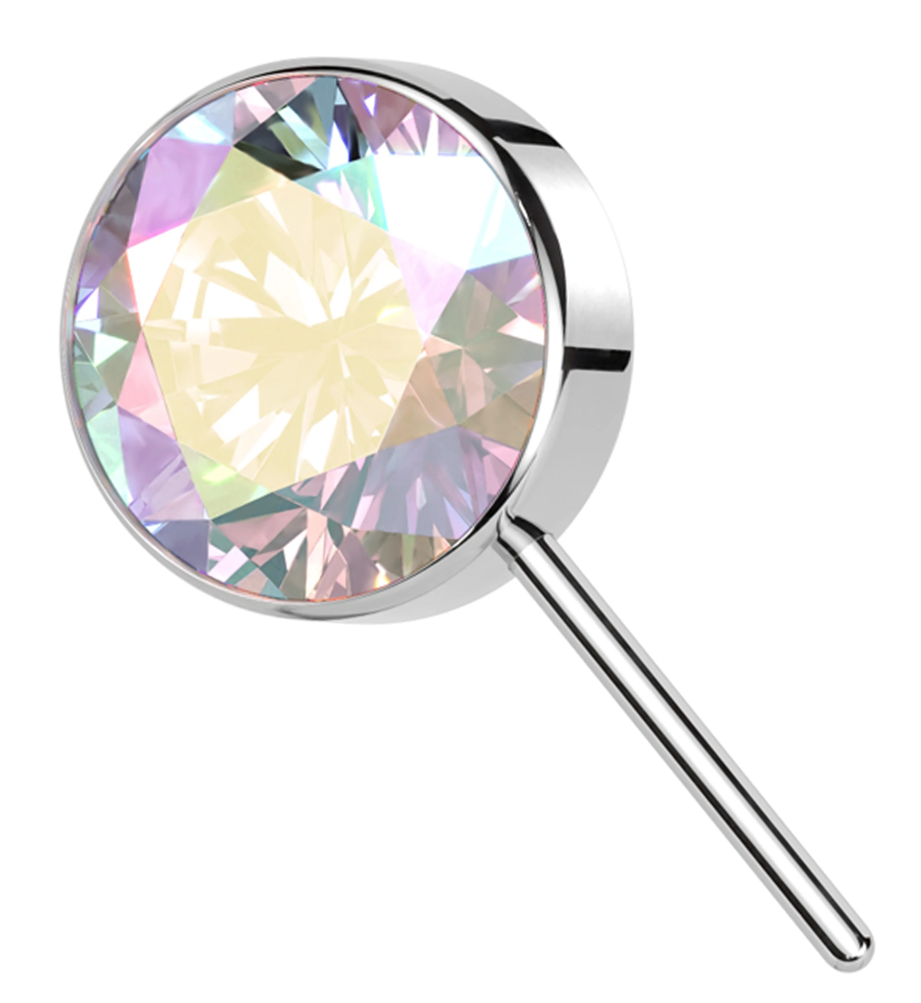 Forward Facing Bezel Rainbow Aurora CZ Titanium Threadless Top - Mrs Treak