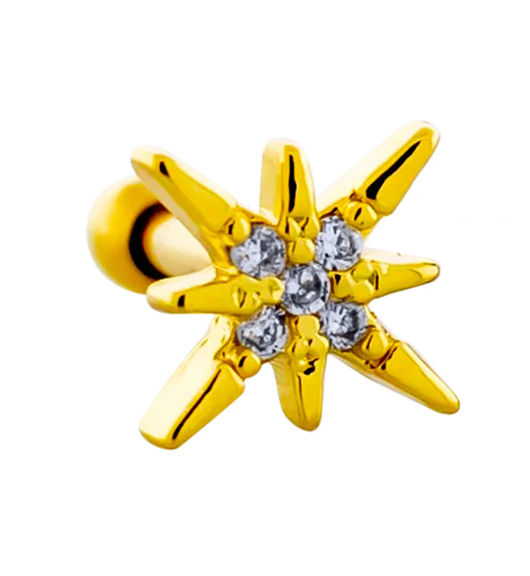 Gold PVD Starbright Clear CZ Stainless Steel Cartilage Barbell - Mrs Treak