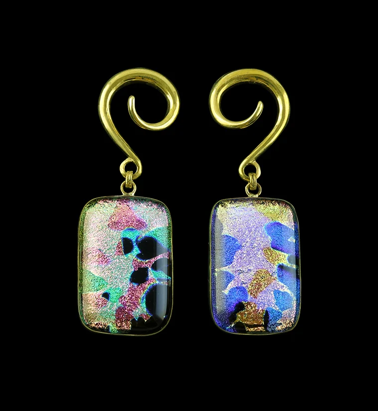 Dichroic Figure Glass Brass Ear Weights Version 3 - Mrs Treak