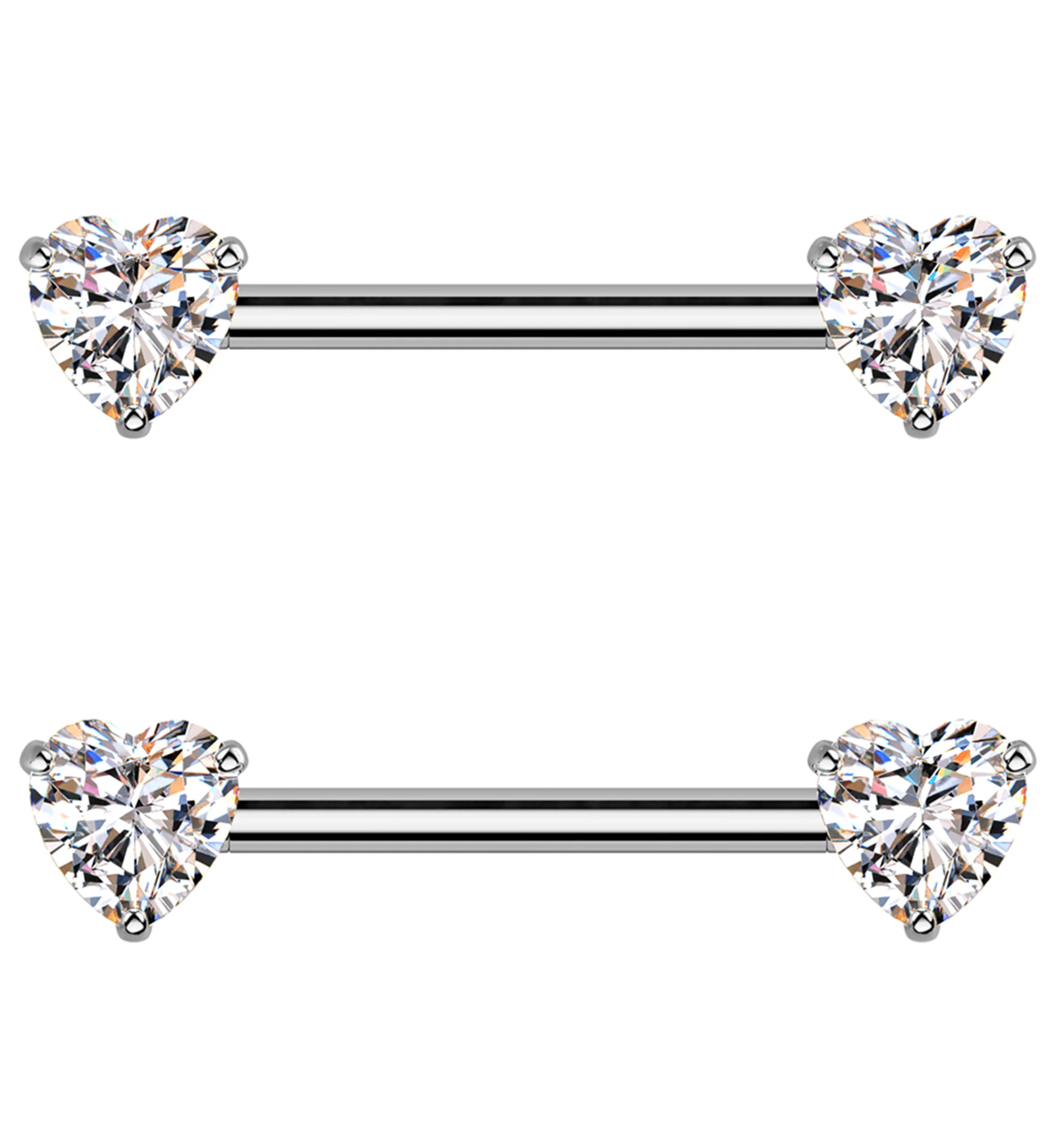 Clear Heart CZ Threadless Titanium Nipple Barbell - Mrs Treak