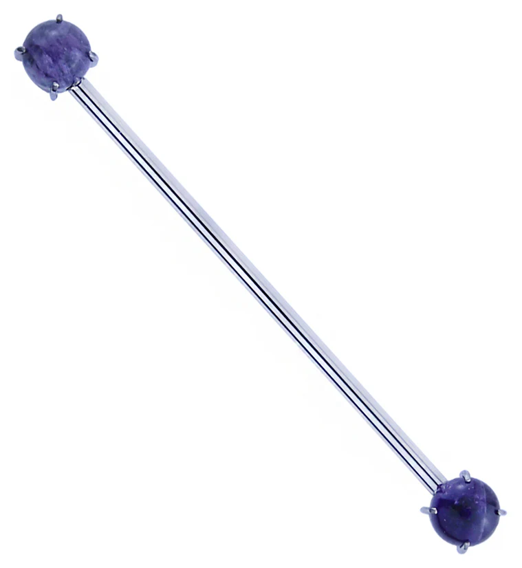 Double Amethyst Stone Threadless Titanium Industrial Barbell - Mrs Treak