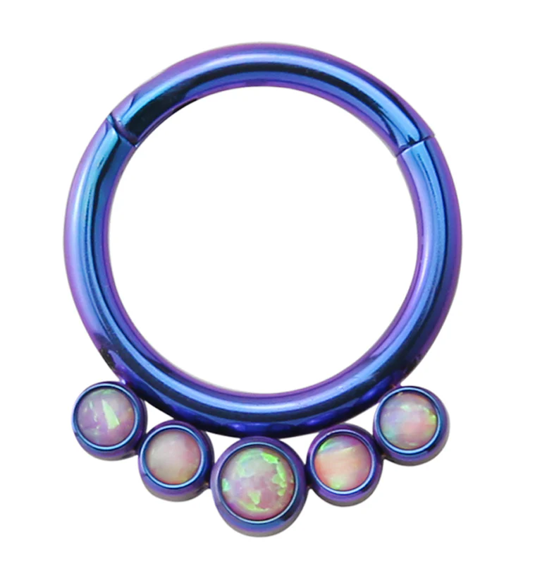 Blurple PVD Cinque Pink Opalite Titanium Hinged Segment Ring - Mrs Treak