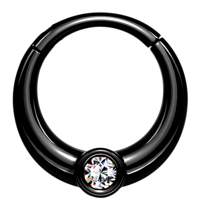 Central Black PVD CZ Hinged Segment Hoop Ring - Mrs Treak