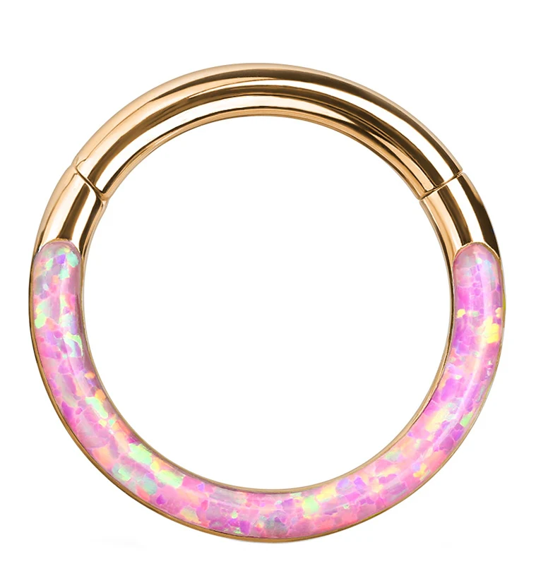 Rose Gold PVD Pink Opalite Frontal Hinged Segment Ring - Mrs Treak