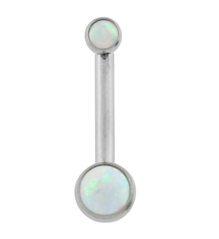 White Opalite Vertical Clitoral Hood Internally Threaded Titanium Barbell - Mrs Treak