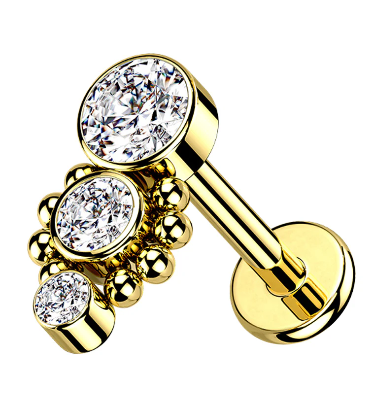Gold PVD Trinal CZ Labret Post - Mrs Treak