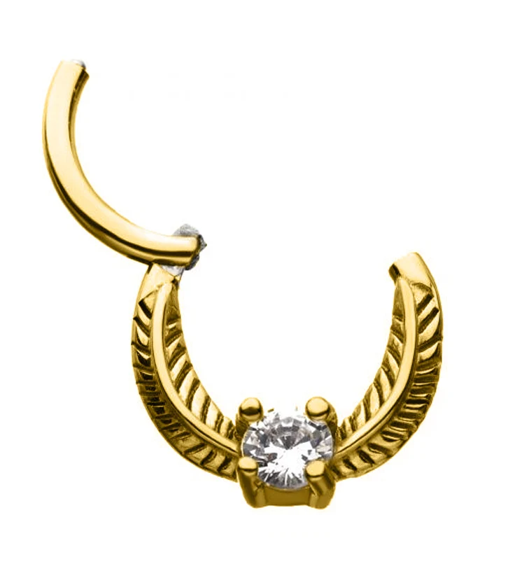 Gold PVD Feather Gem Hinged Segment Ring - Mrs Treak