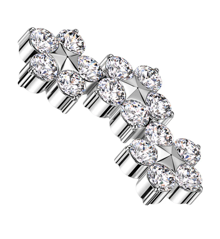 Triple Flower Clear CZ Internally Threaded Titanium Top - Mrs Treak