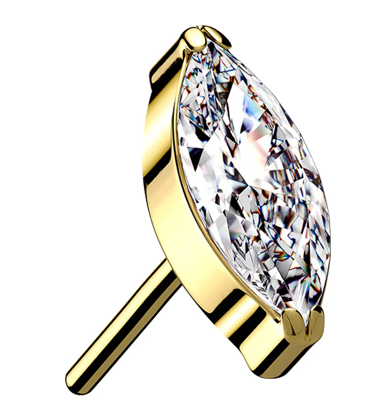 Gold PVD Clear CZ Oval Titanium Threadless Top - Mrs Treak