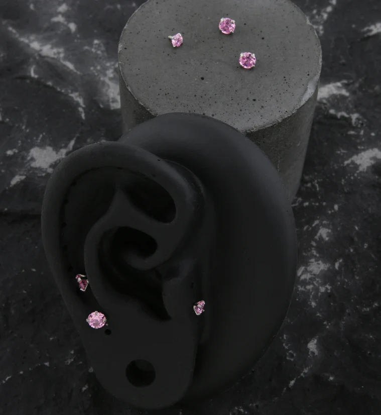 Prong Pink CZ Stainless Steel Internally Threaded Top - Mrs Treak