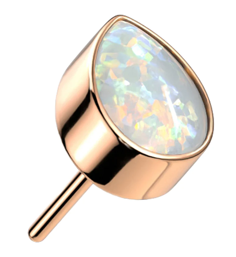 Rose Gold PVD Teardrop White Opalite Threadless Titanium Top - Mrs Treak