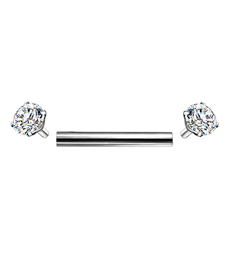 Clear Double Round CZ Prong Set Stainless Steel Barbell - Mrs Treak