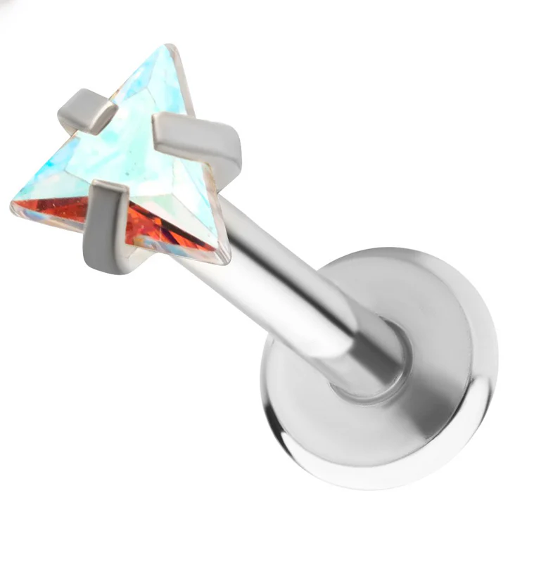 Triangle Rainbow Aurora CZ Stainless Steel Internally Threaded Labret - Mrs Treak