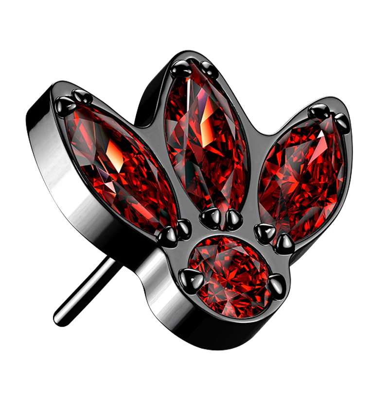 Black PVD Red CZ Sepal Titanium Threadless Top - Mrs Treak