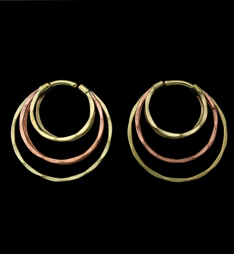 Hammered Triple Hoop Brass Ear Weights - Mrs Treak