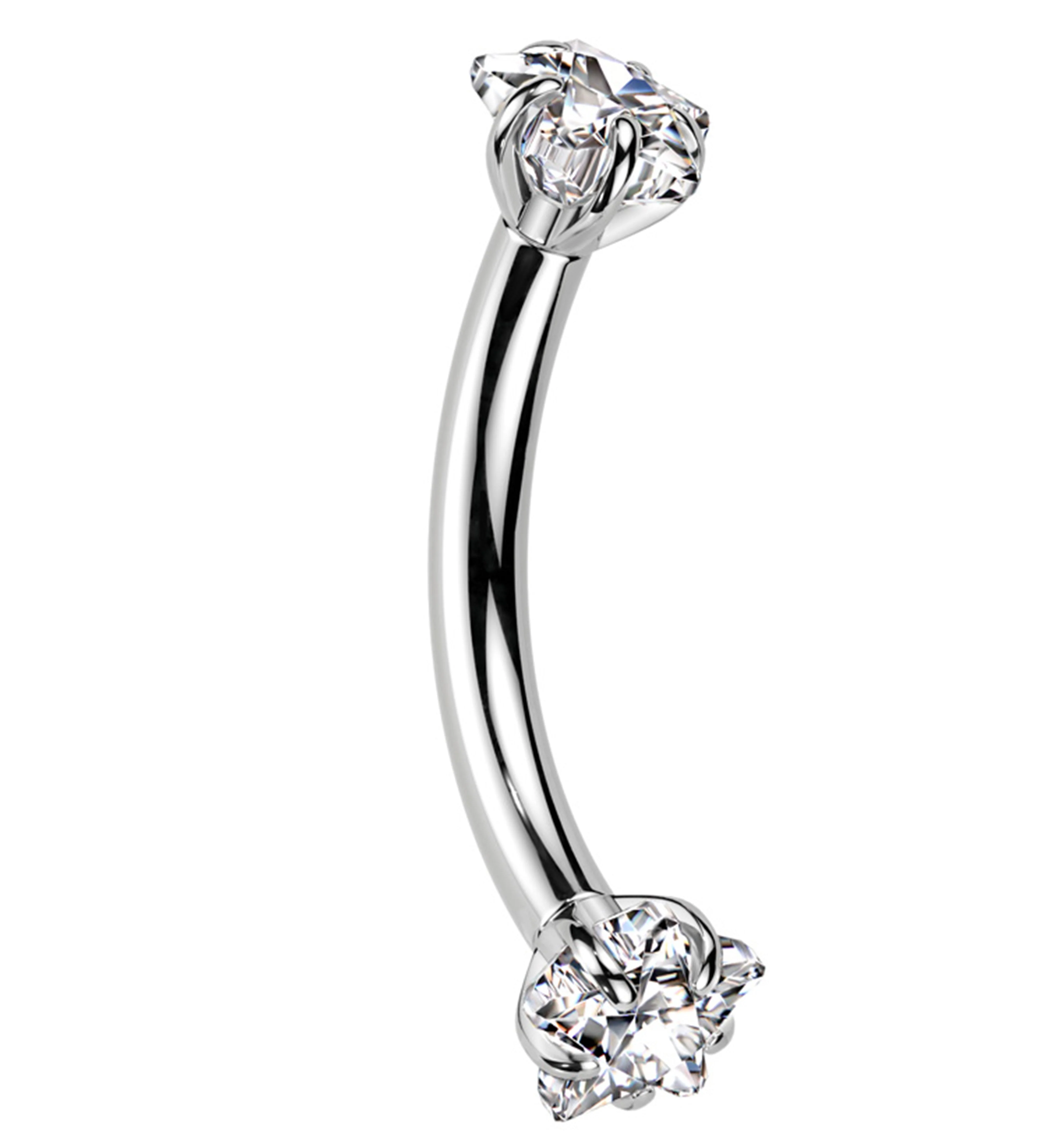 Double Prong Star Clear CZ Internally Threaded Titanium Curved Barbell - Mrs Treak
