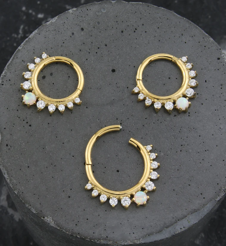 Gold PVD White Opalite Lucid Stainless Steel Hinged Segment Ring - Mrs Treak