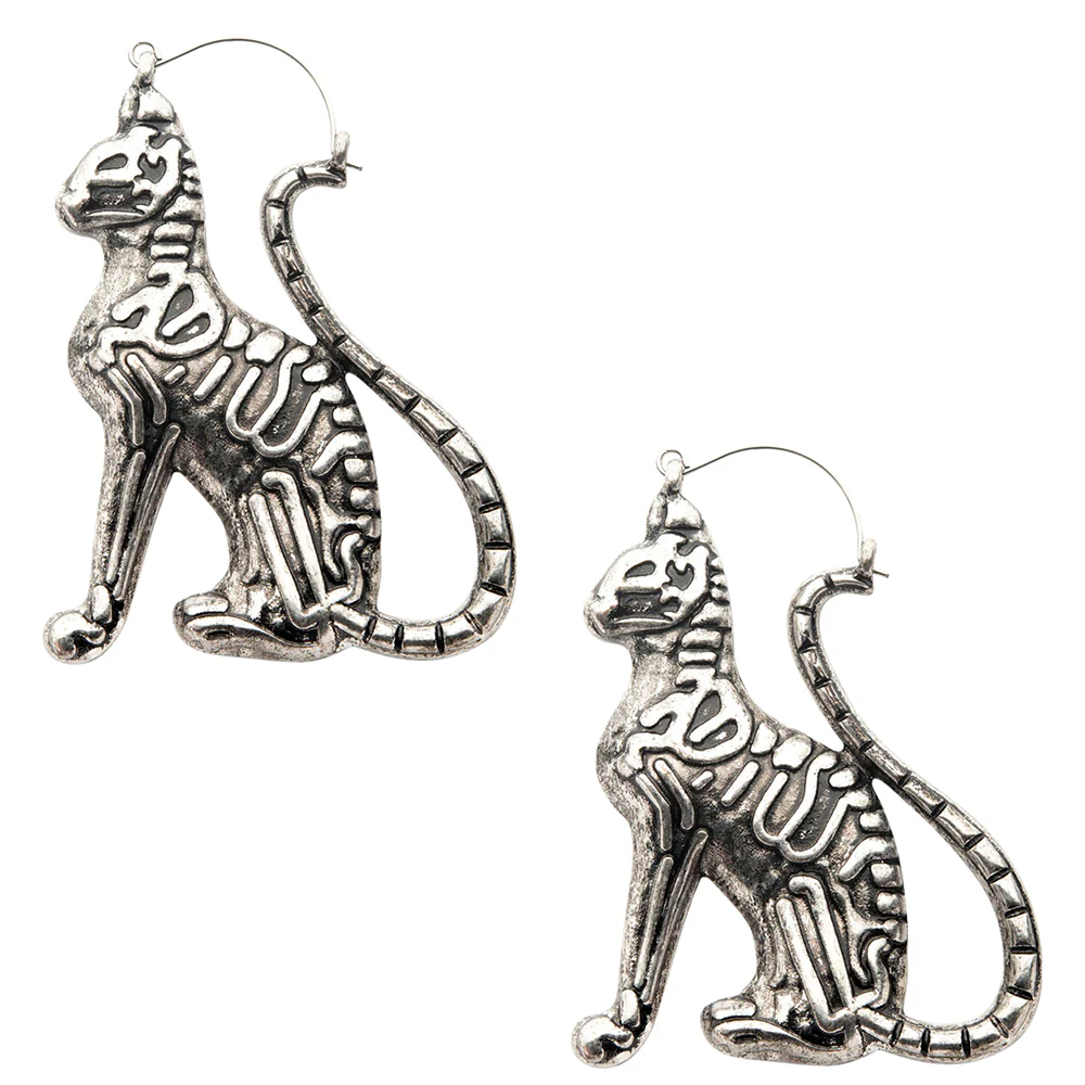 Skeleton Cat Stainless Steel Plug Hoops - Mrs Treak