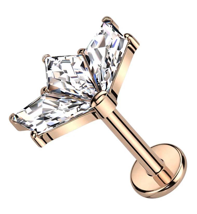 Rose Gold PVD Triple Poly Clear CZ Titanium Internally Threaded Labret - Mrs Treak