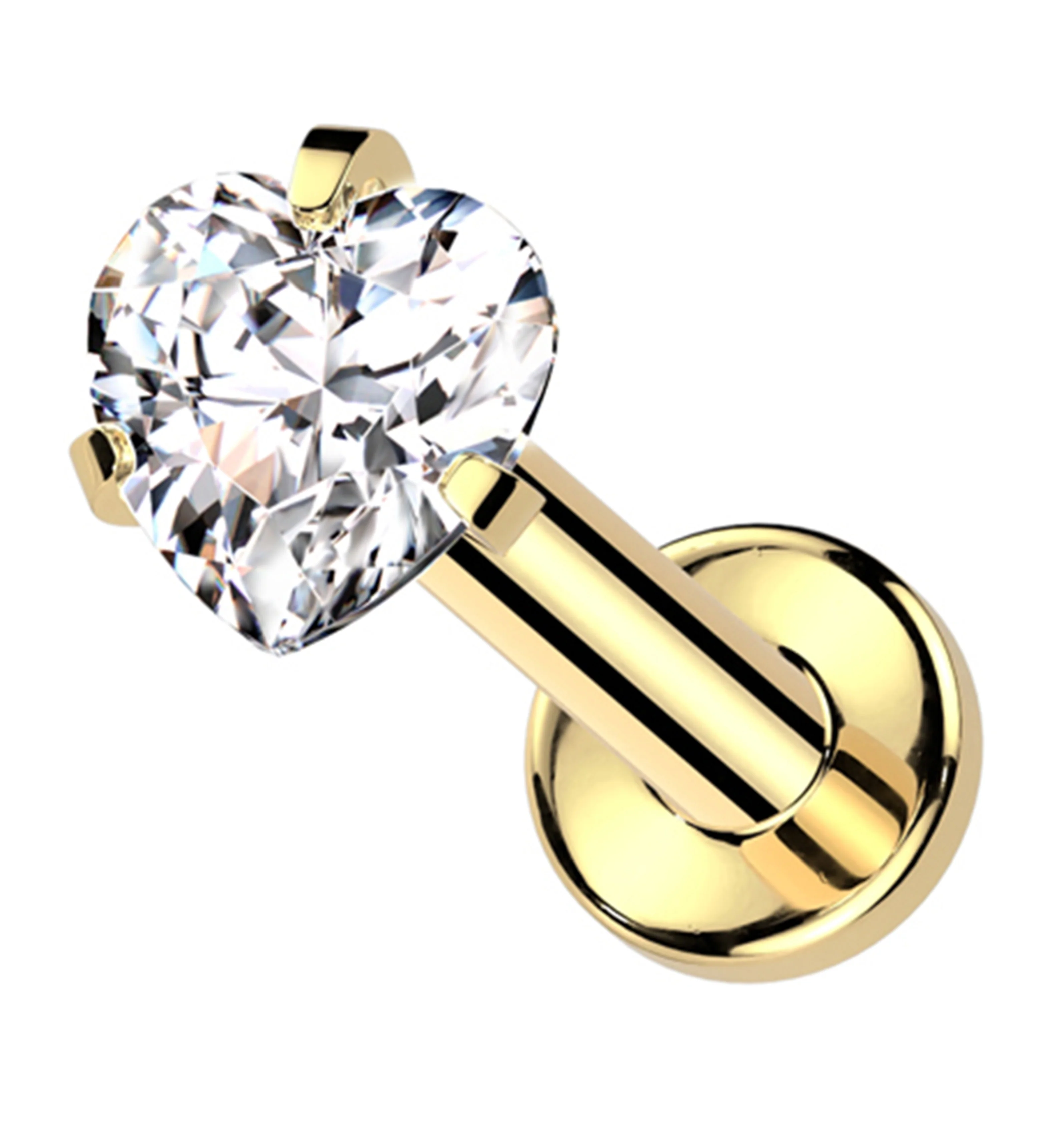 Gold PVD Heart Clear CZ Internally Threaded Titanium Labret Post - Mrs Treak