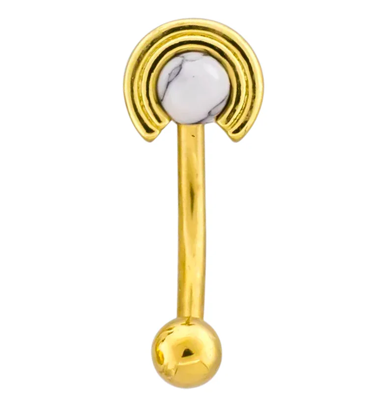 Gold PVD Halo White Howlite Stone Stainless Steel Curved Barbell - Mrs Treak